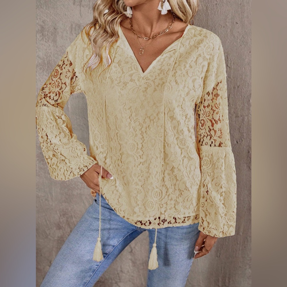 Cloud Dreaming White Lace Blouse Long Sleeve